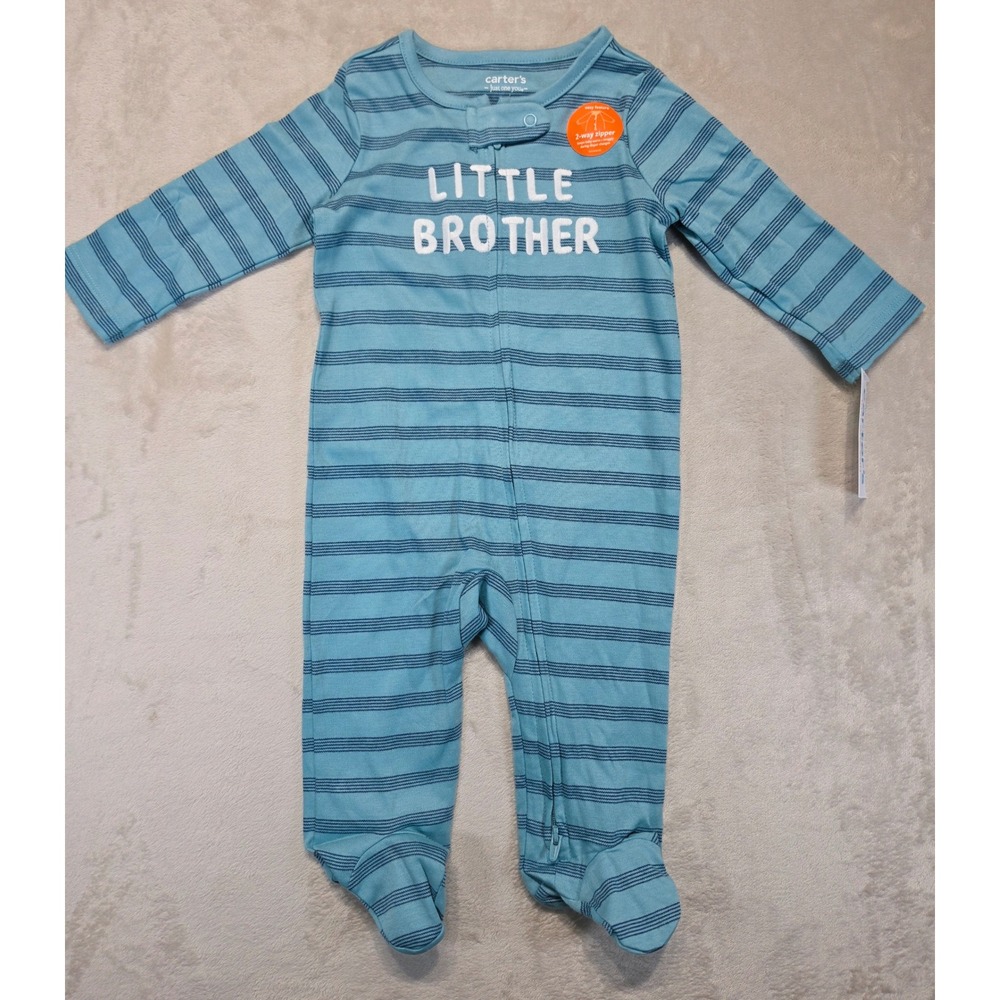 Carters Just One You Little Brother Blue Striped 2-Way Zip Footed Sleeper 6M
